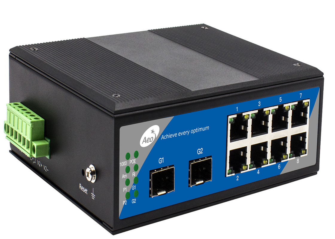 IP40 SFP Fiber Switch Storage And Forward con 2 slot SFP e 8 porte Ethernet