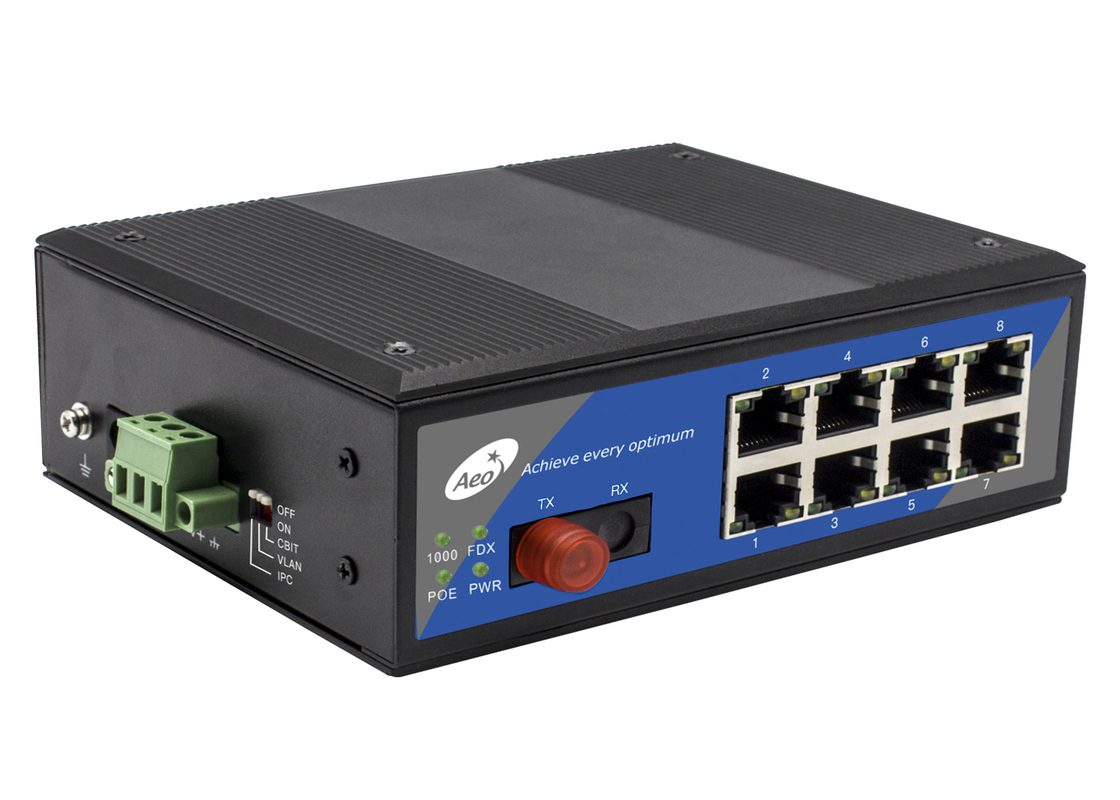 10/100/1000Mbps POE Fiber Switch 0-100km con 1 porta Fiber e 8 porte Ethernet POE