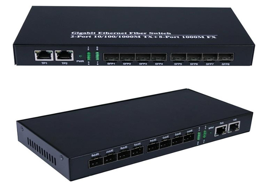 Gigabit Ethernet Fiber Switch 1.25Gbps 8 porte a fibra SFP e 2 porte RJ45