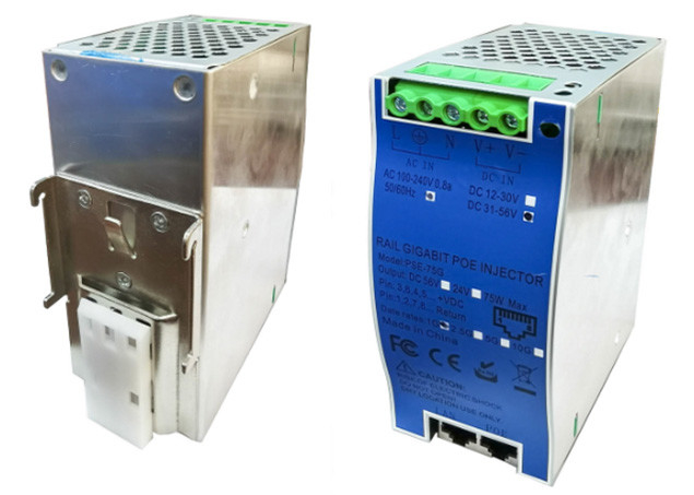 DIN-Rail Industrial 10G 90W 802.3bt PoE++ iniettore con doppio ingresso di corrente AC+DC